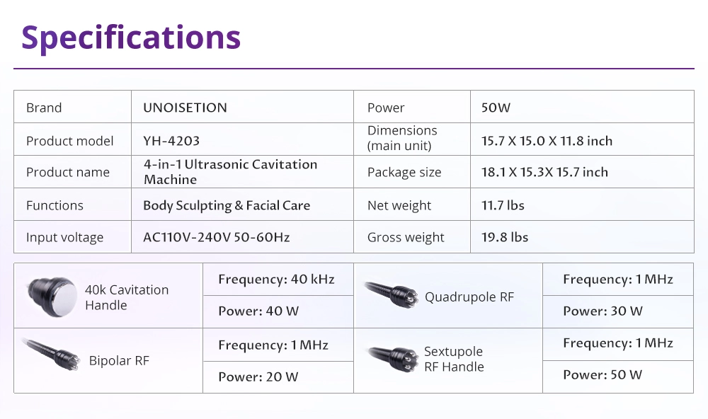 slimming and beauty machine parameters